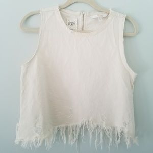 Zara Raw Hem Distressed Fringe Denim Crop Top S